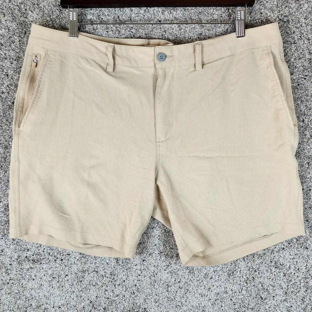 tasc Performance Shorts Mens 38 Tailored Khaki Bamboo Stretch Good